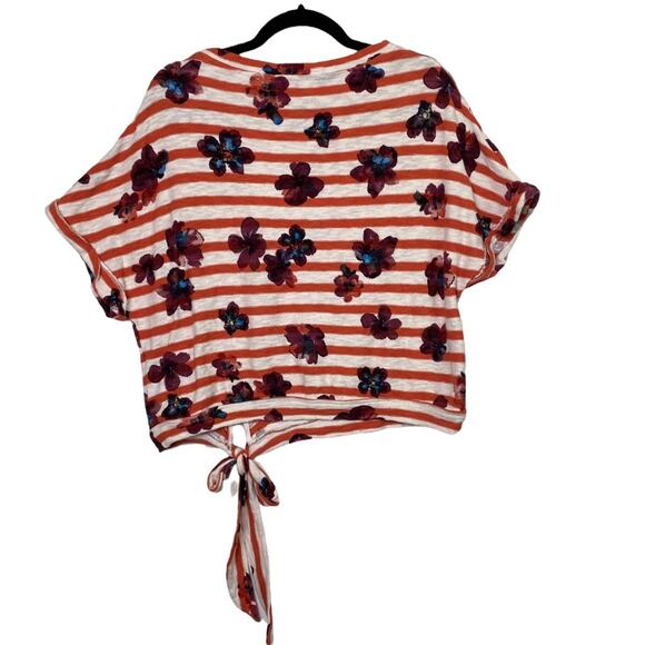 Anthropologie Postmark Red White Striped Floral Tie Front Top Size Small - Picture 5 of 7